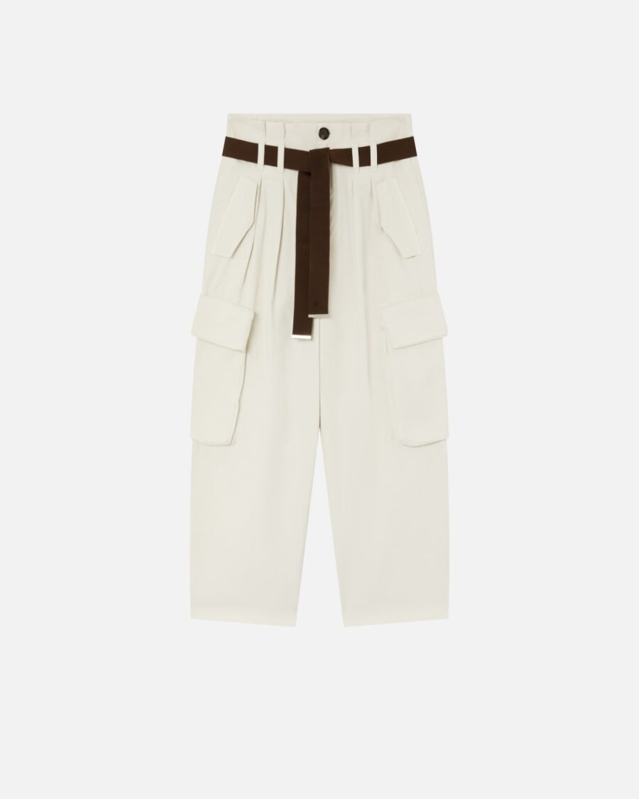Pantaloni cargo oversize con cintura bianco latte