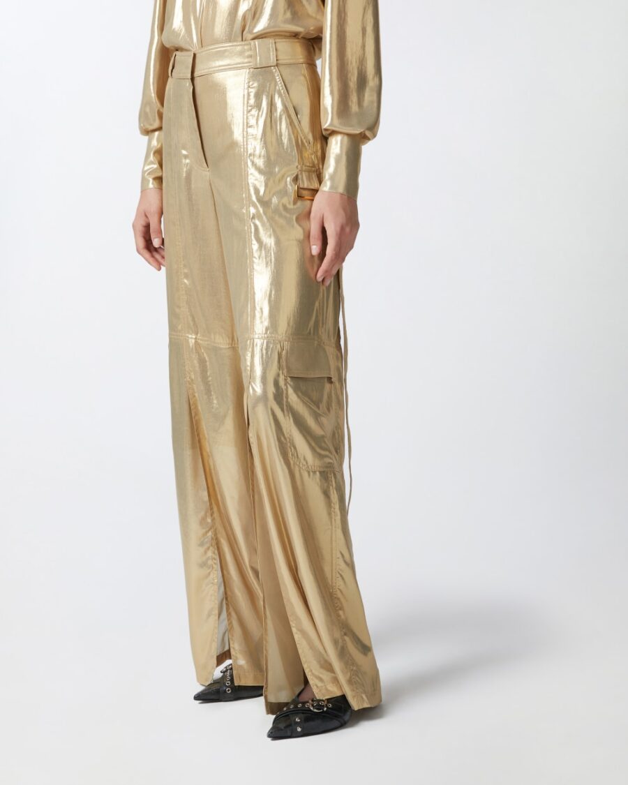 Wide-leg golden cargo trousers - Image 4
