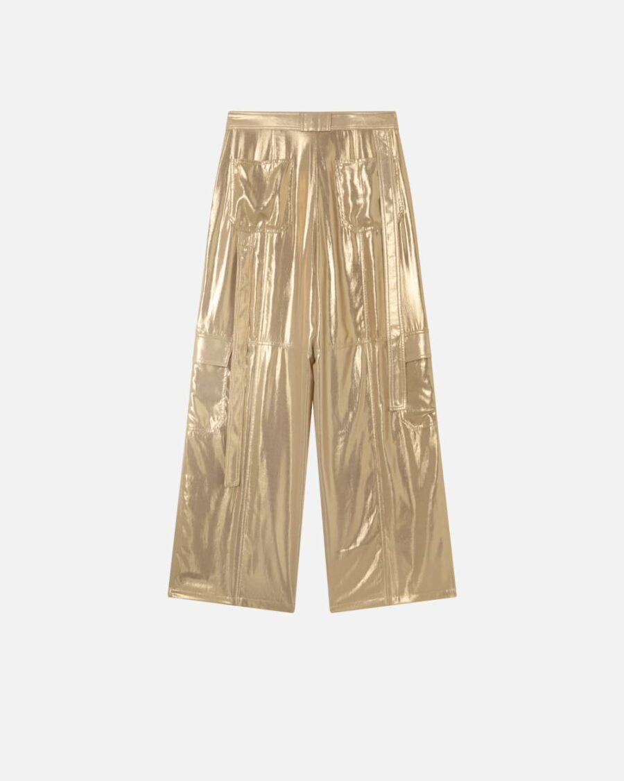 Wide-leg golden cargo trousers - Image 2