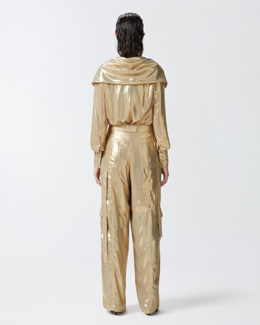 Wide-leg golden cargo trousers - Image 5