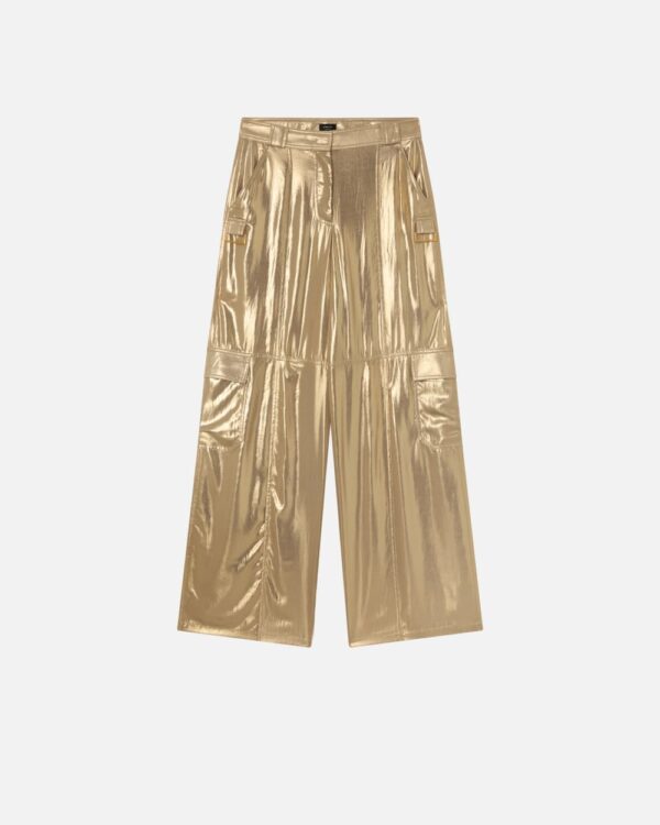 Wide-leg golden cargo trousers beige e oro