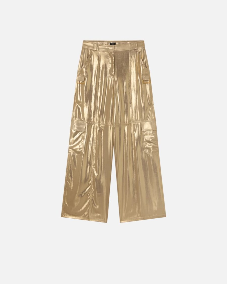 Wide-leg golden cargo trousers beige e oro