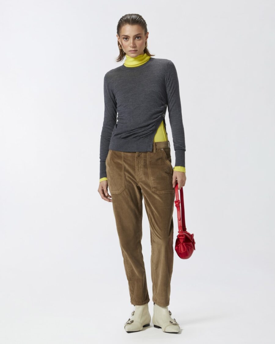 Pantaloni chino in velluto millerighe marrone legno d'olmo