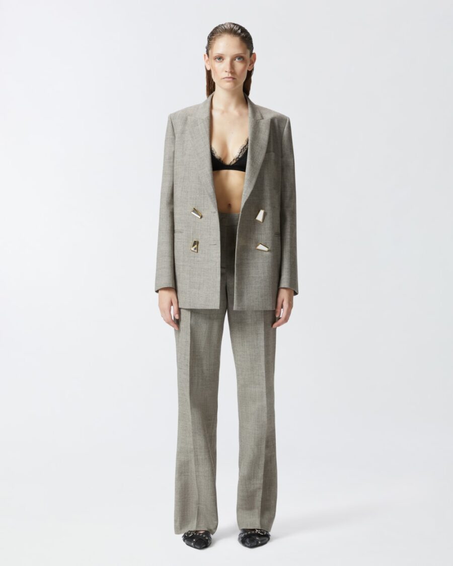 Pantaloni dritti in frescolana con tasche beige  e  creta