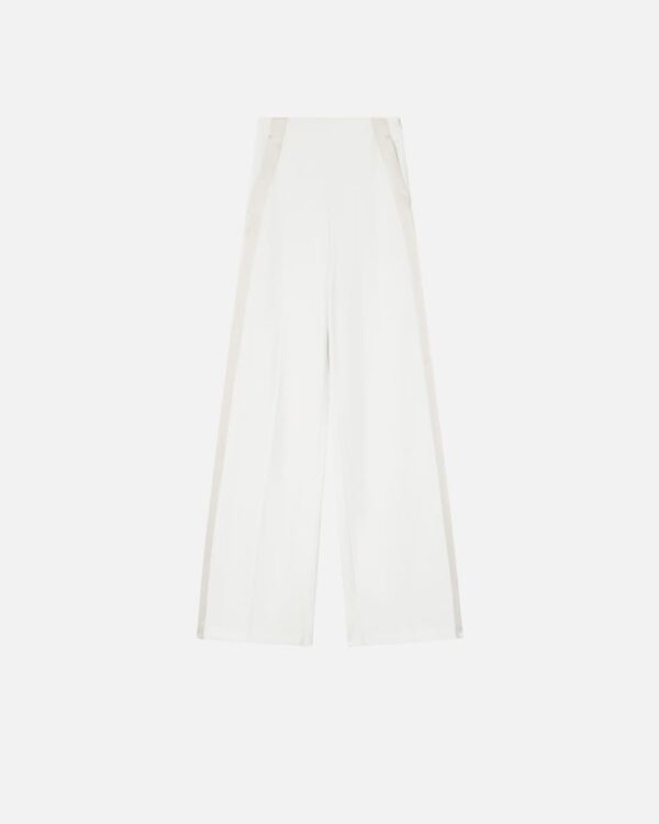 Pantaloni eleganti con fascia lucida laterale bianco e biancaneve