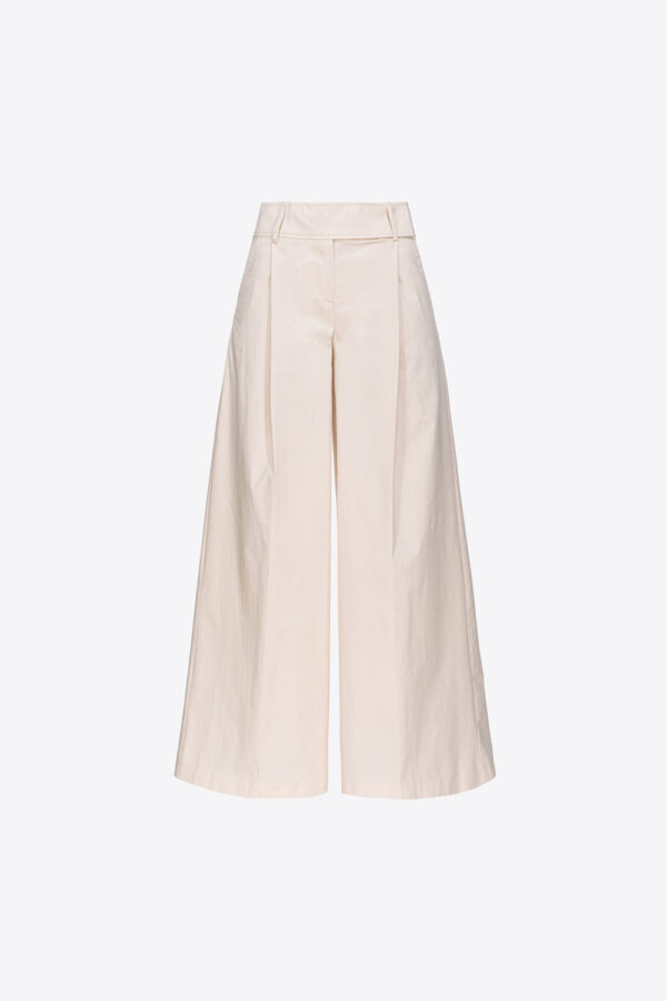 Pantaloni extra wide raso tecnico beige e farina avena