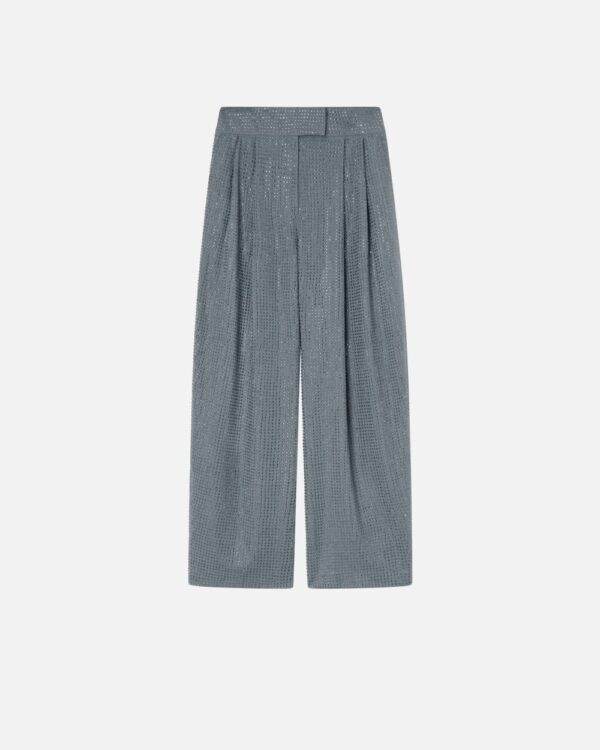 Pantaloni gamba ampia con strass grigio  e  ebano
