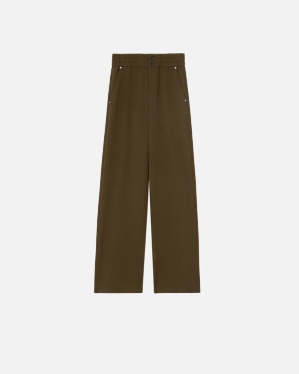 Pantaloni in crêpe con arriccio in vita verde e amazzonia