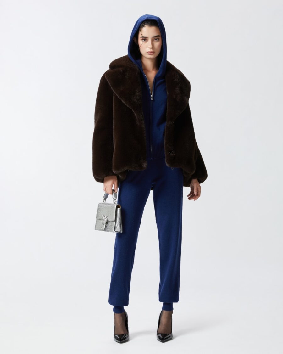 Pantaloni joggers in maglia misto cachemire blu iride
