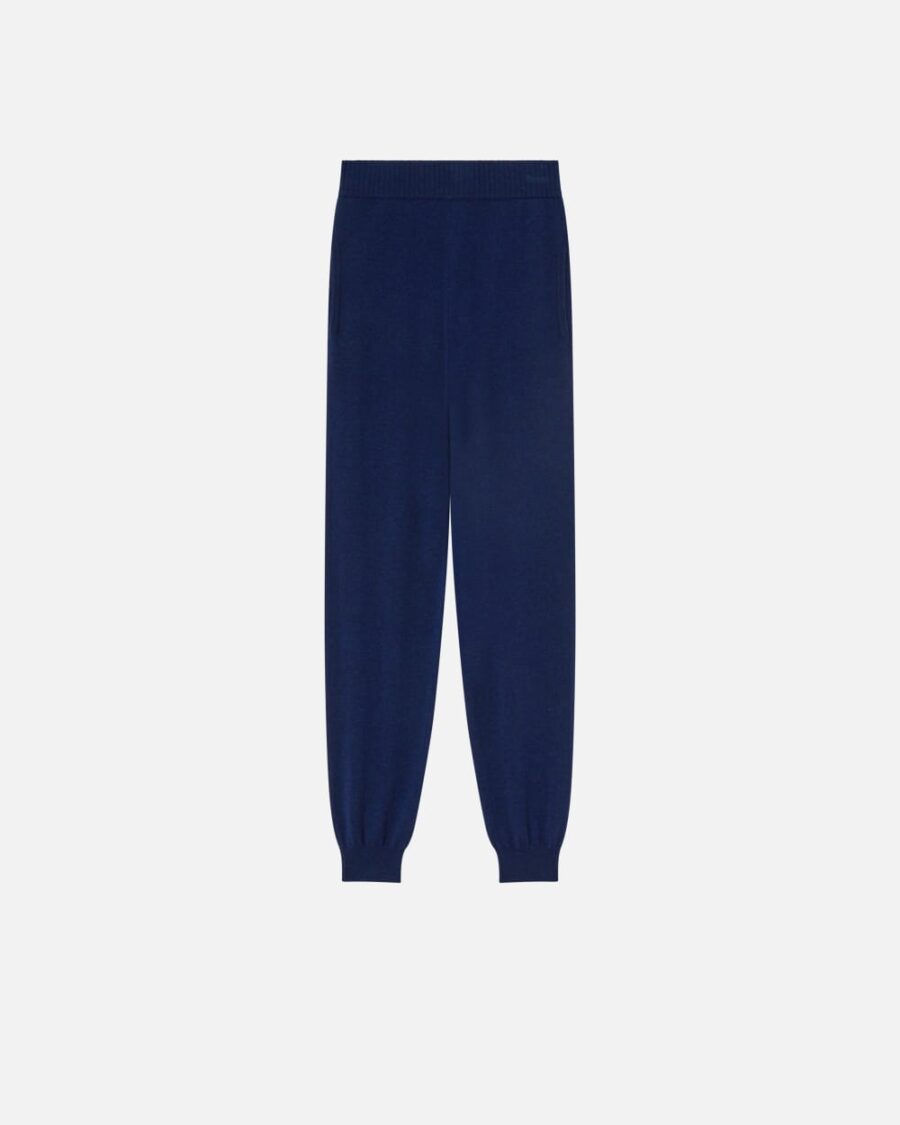 Pantaloni joggers in maglia misto cachemire blu iride