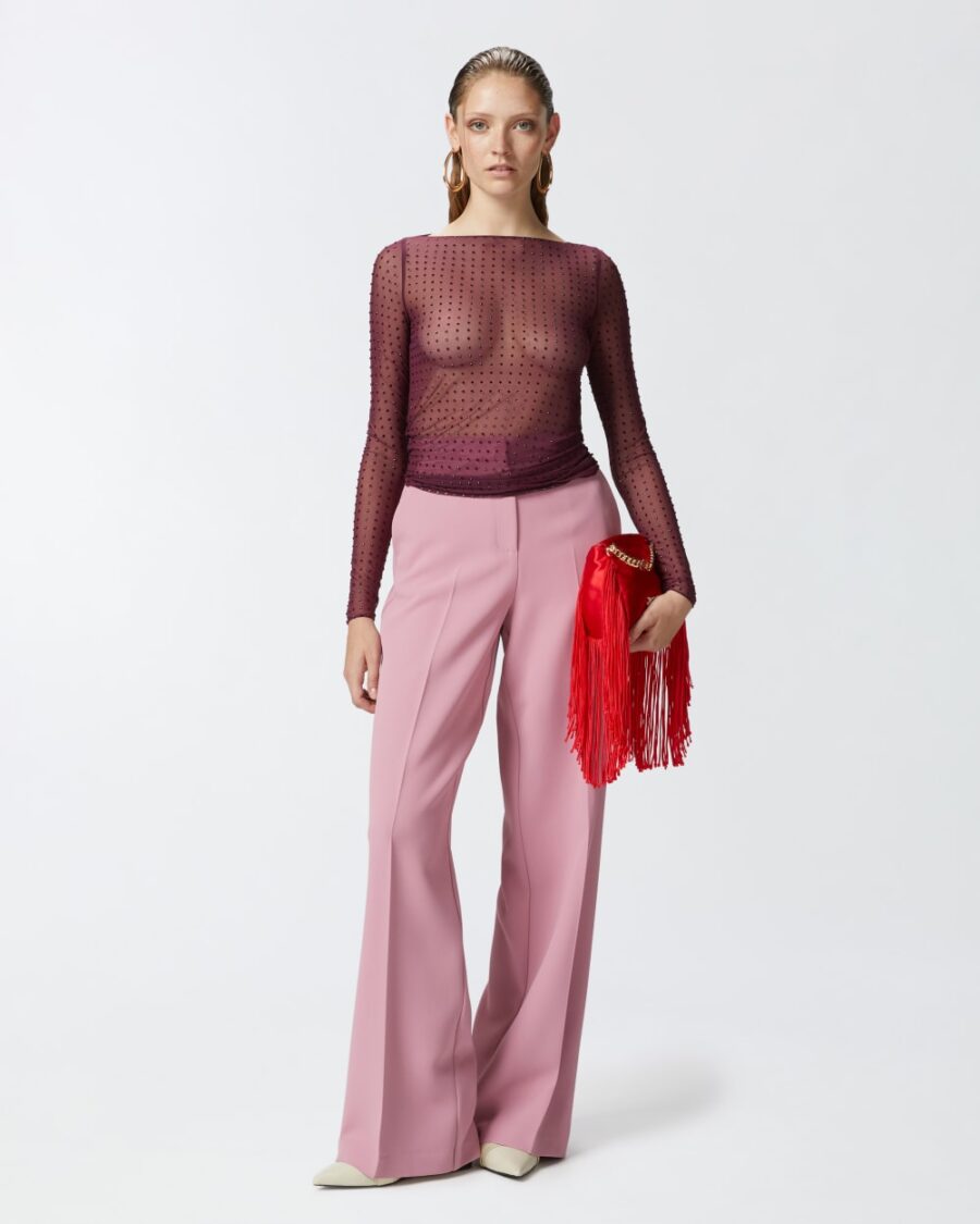 Pantaloni palazzo elegante in crêpe rosa antico