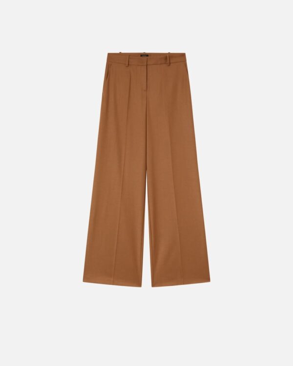 Pantaloni palazzo in flanella lana stretch marrone noce