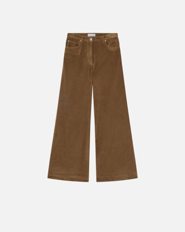 Pantaloni palazzo in velluto a costine marrone legno d'olmo
