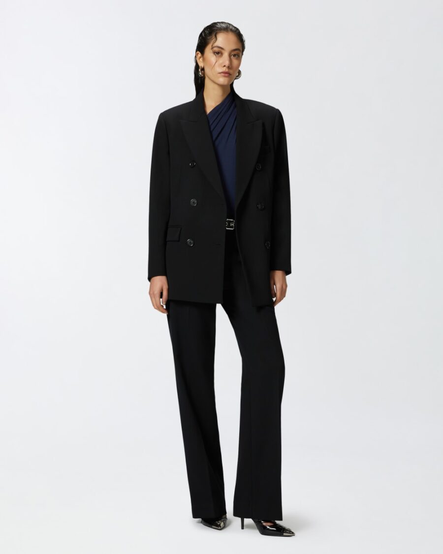 Pantaloni sartoriali gamba ampia in twill nero limousine