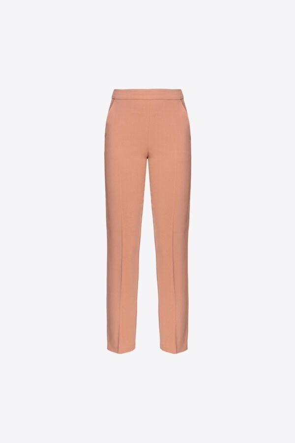 Pantaloni slim crêpe stretch marrone fard rosiccio