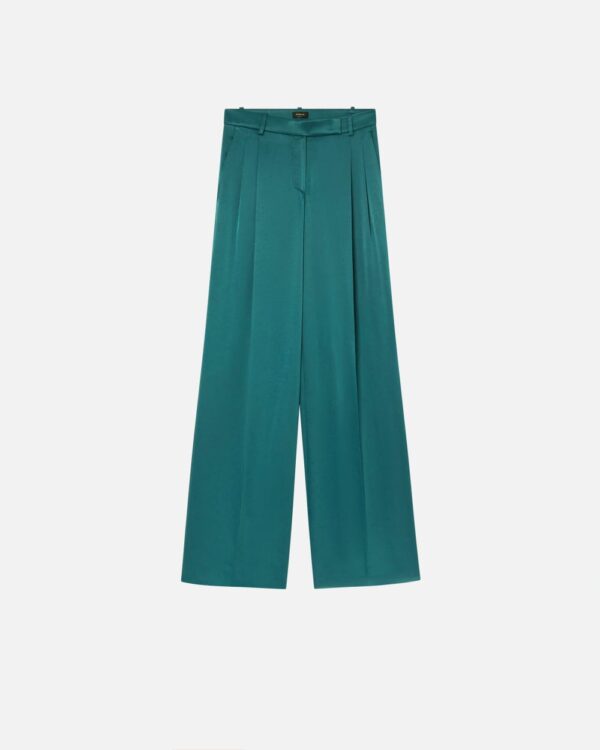 Pantaloni tailored in satin verde bottiglia scuro