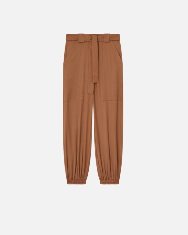 Pantaloni utility in flanella con elastico al fondo marrone noce