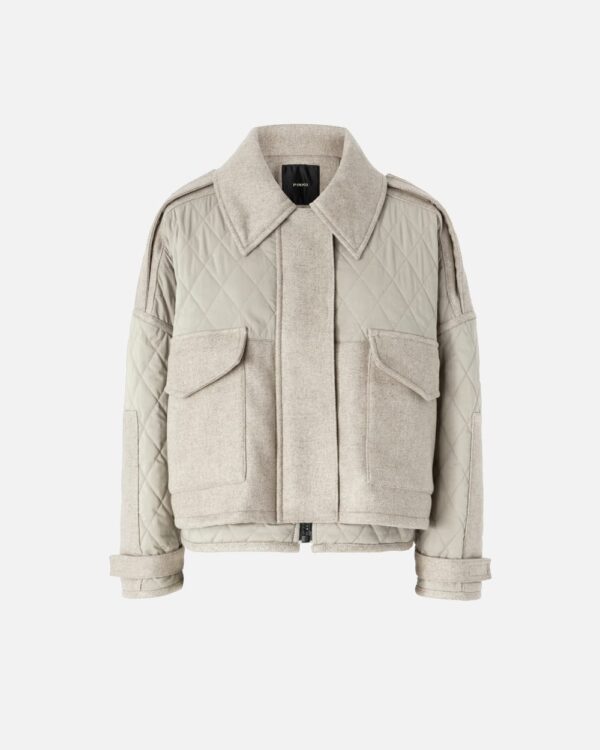 Parka corto trapuntato con inserti in feltro beige e ciottolo scuro