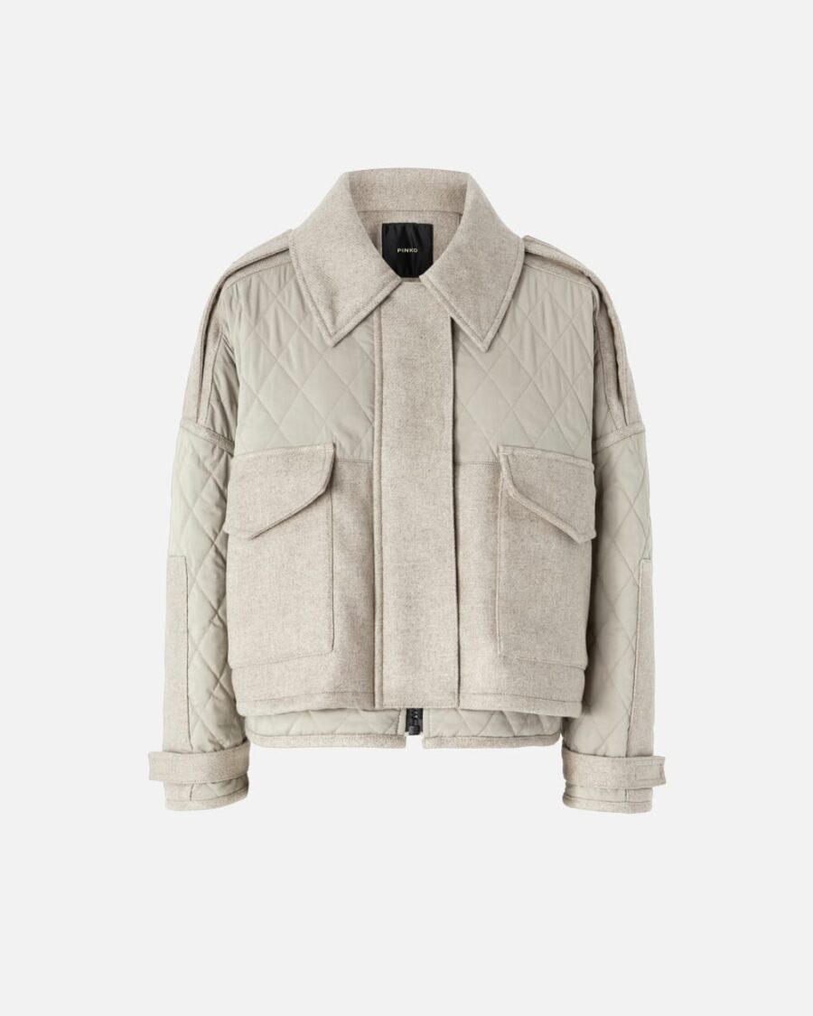 Parka corto trapuntato con inserti in feltro beige e ciottolo scuro