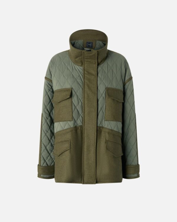Quilted parka with felt details verde notte oliva