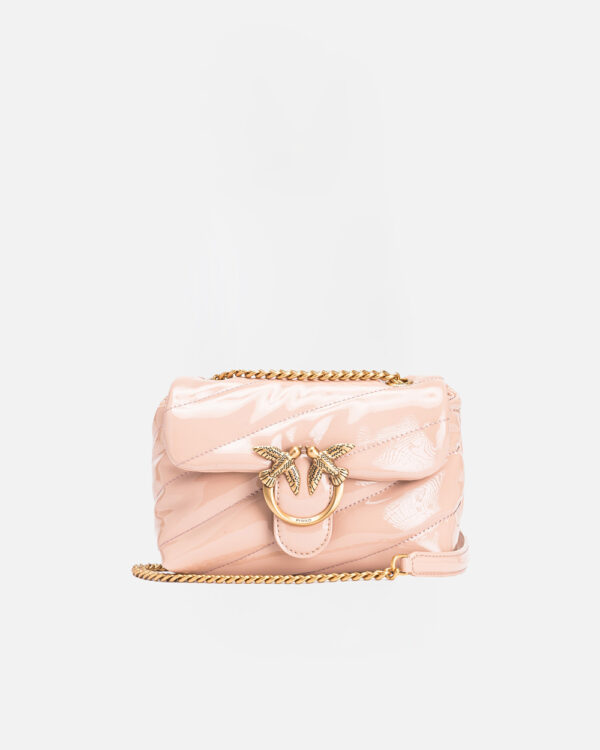 Small patent Baby Love Bag Puff crossbody bag cipria e antique gold
