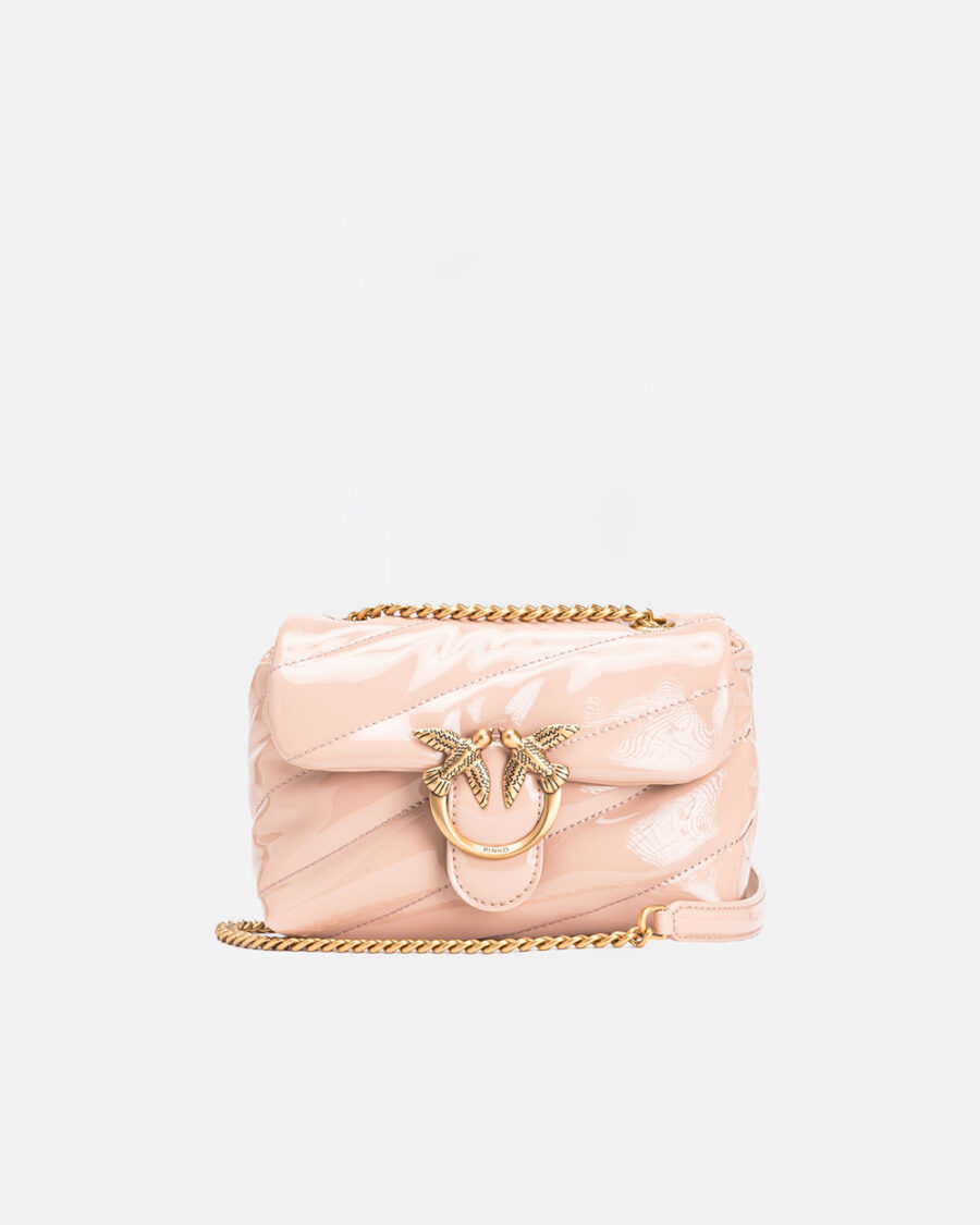 Small patent Baby Love Bag Puff crossbody bag cipria e antique gold