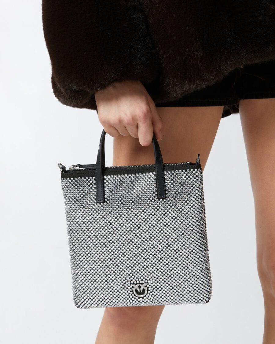 Piccola borsa shopper strass gioiello con tracolla - immagine 5