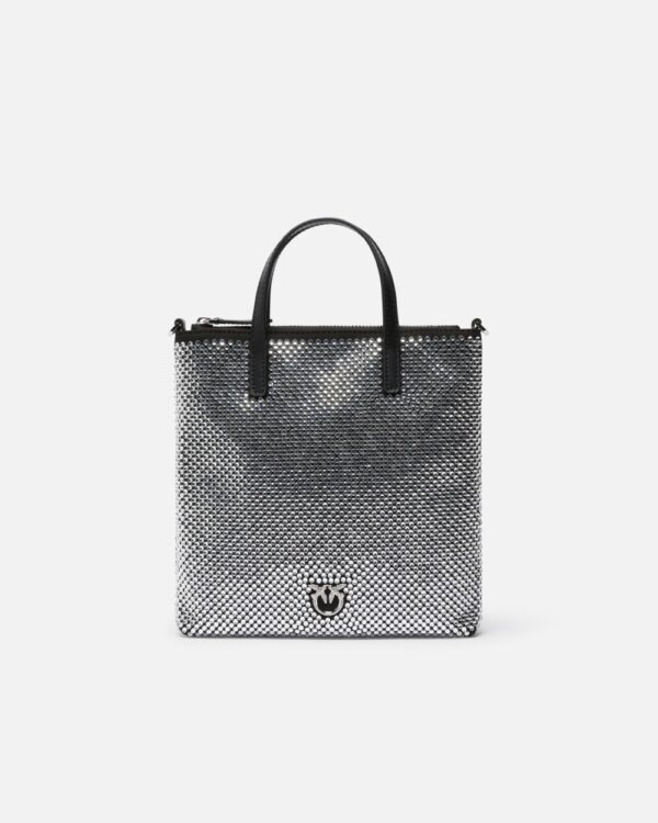Piccola borsa shopper strass gioiello con tracolla nero limousine e canna fucile