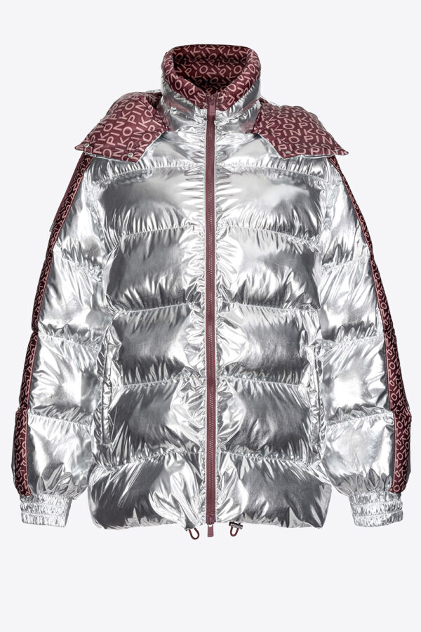 Piumino caban effetto specchio argento e bordeaux