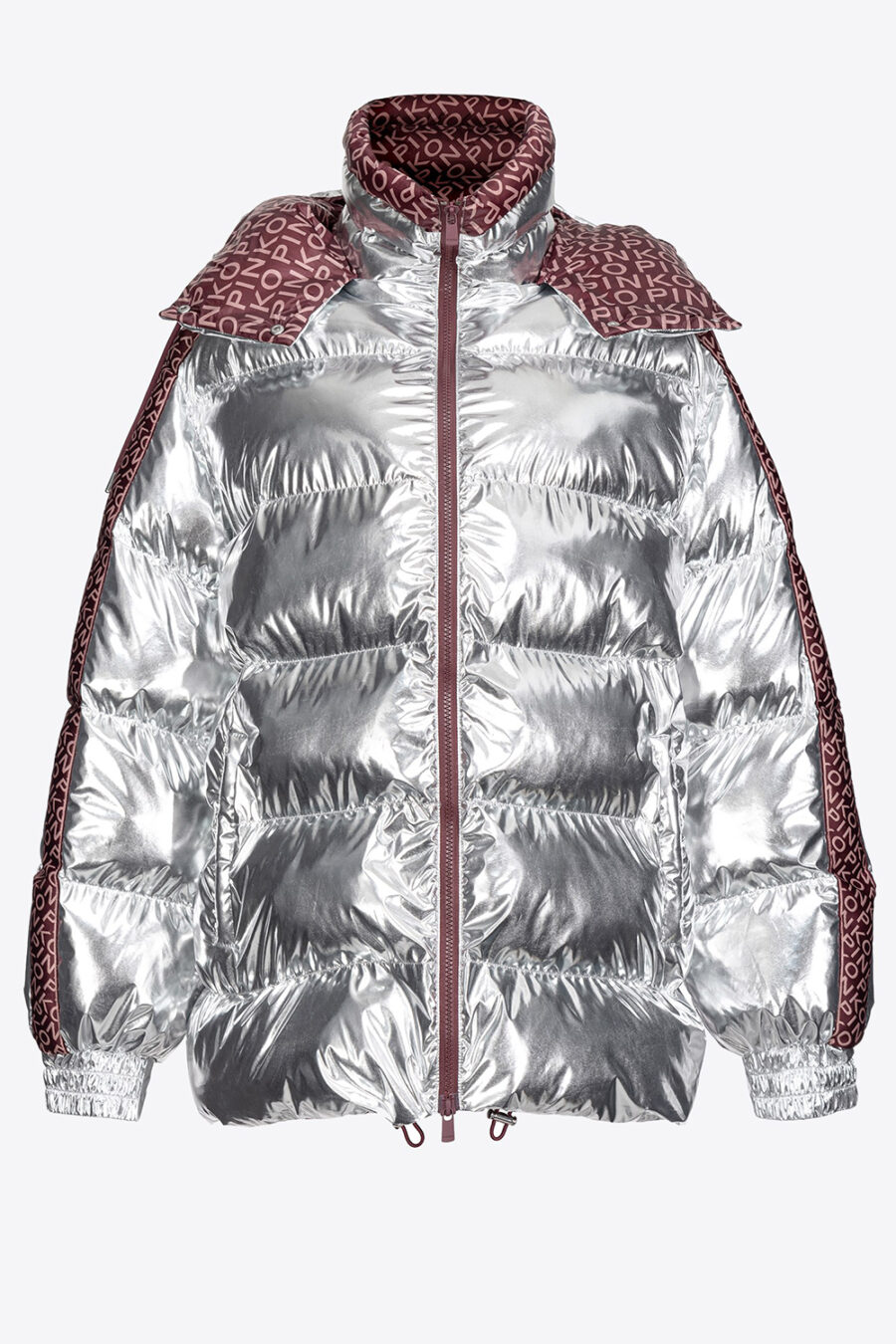 Piumino caban effetto specchio argento e bordeaux