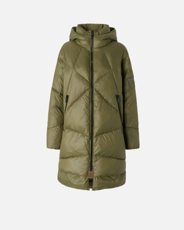 Technical canvas padded puffer jacket with hood verde edera