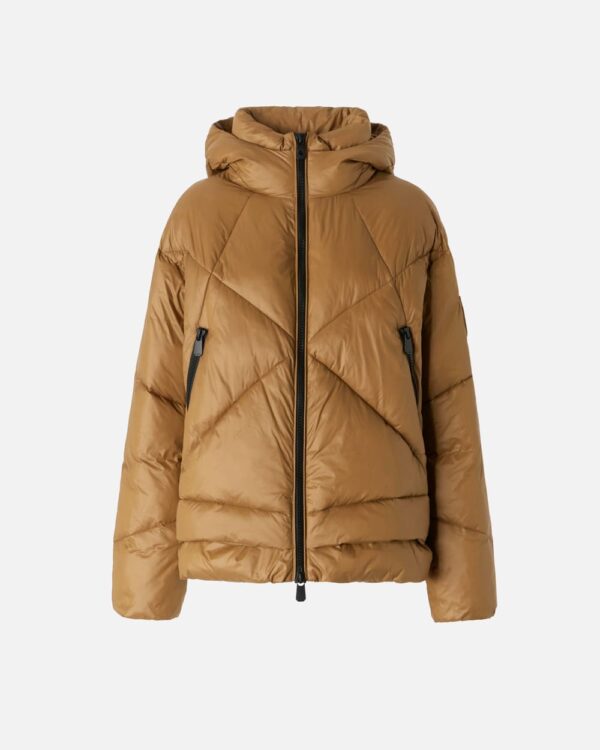 Technical canvas padded puffer with hood verde brunastro