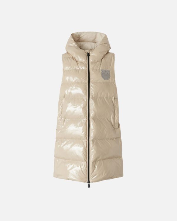 Piumino smanicato imbottito con cappuccio  beige