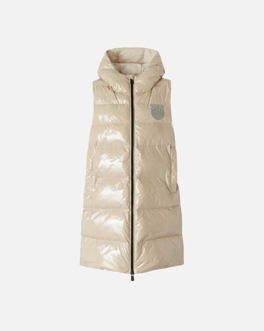Piumino smanicato imbottito con cappuccio  beige
