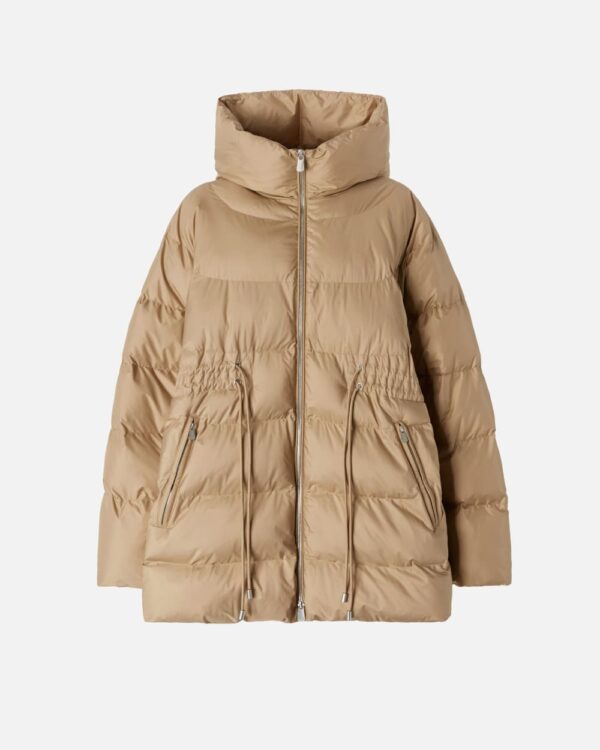 Padded and quilted flared puffer jacket with drawstring beige e terra di toscana