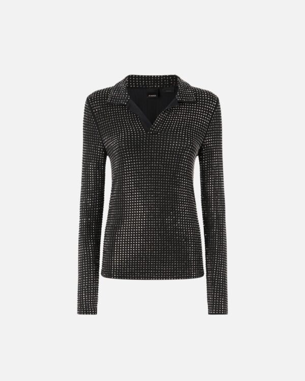 Polo a maniche lunghe con strass nero limousine