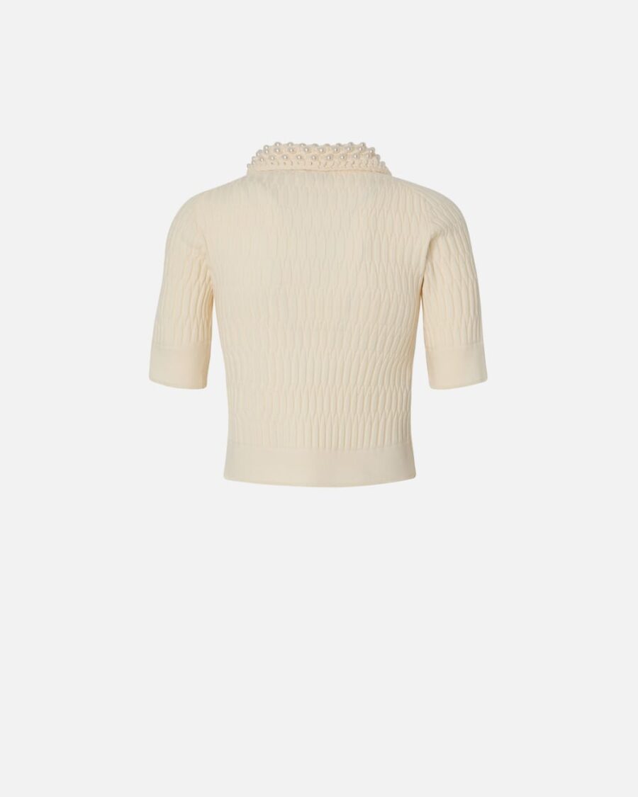 Short knit polo with beaded crocheted collar - Image 2
