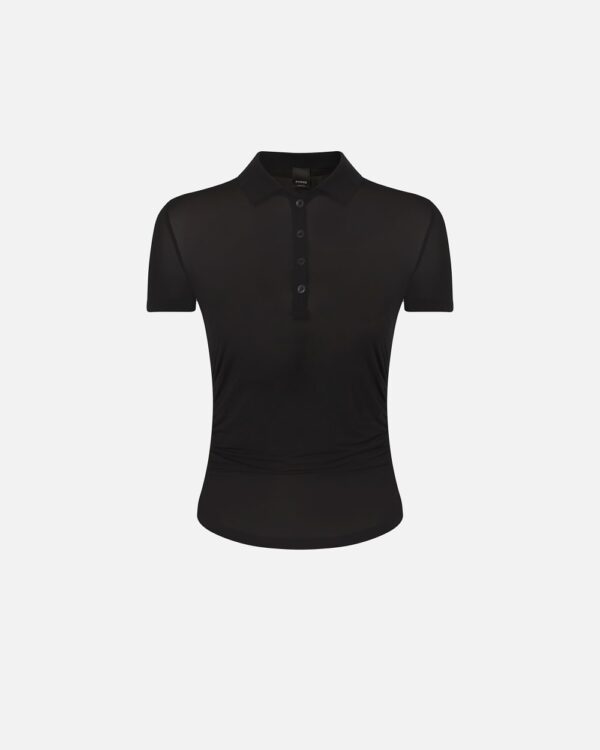 Lightweight semi-transparent fabric polo shirt nero limousine