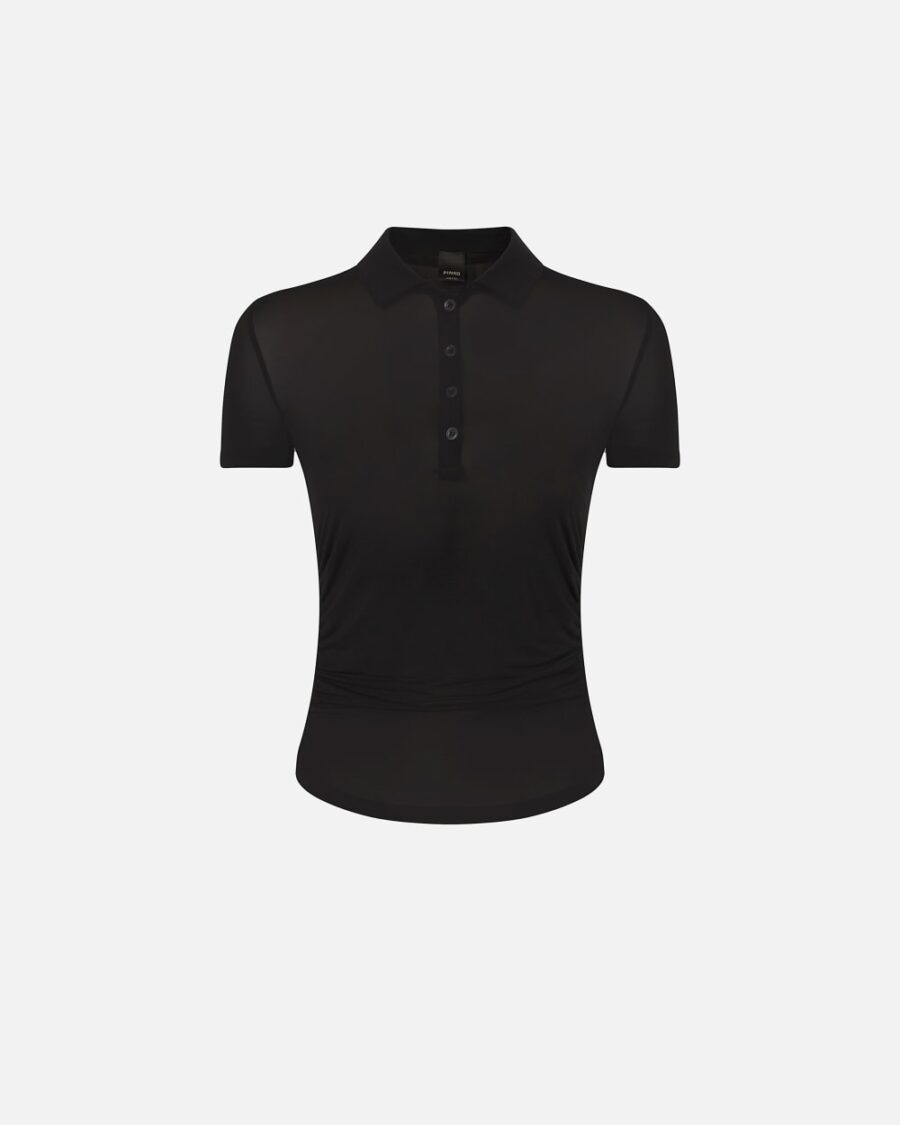 Lightweight semi-transparent fabric polo shirt nero limousine