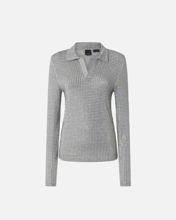 Polo maniche lunghe jersey con strass grigio pioggerella