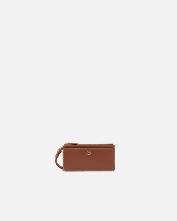 Porta carte rettangolare in pelle bottalata cuoio e antique gold