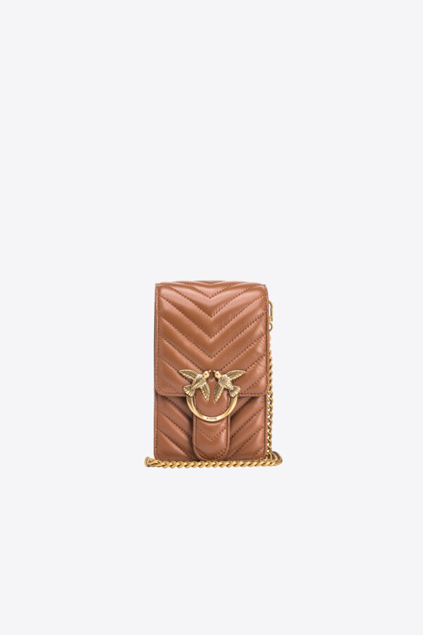 Porta smartphone nappa chevron marrone  e  leone e antique gold