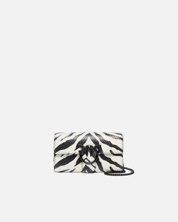 Portafoglio a tracolla disegno zebra bianco e nero e block color