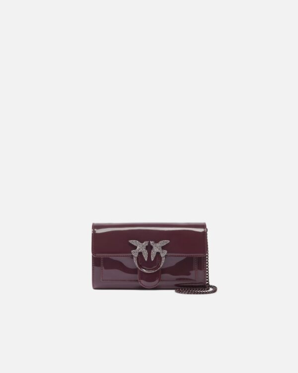 Patent leather bird buckle wallet with shoulder strap ciocc. amaro e block color