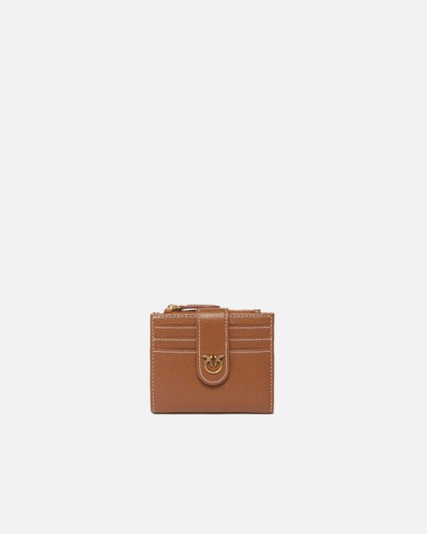 Small tumbled leather wallet cuoio e antique gold