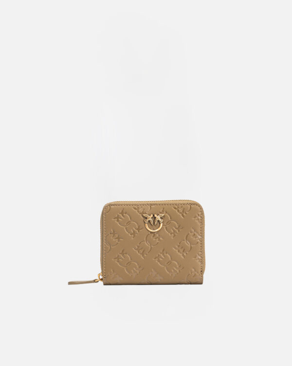 Portafoglio quadrato in pelle Monogram imprimè piantagione e antique gold