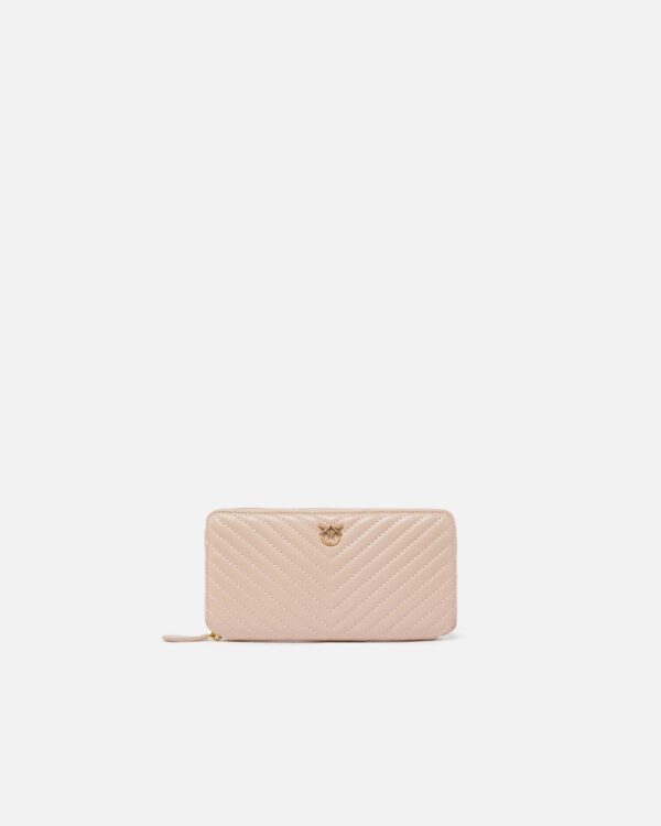 Zip-around wallet in chevron-patterned nappa leather cipria e antique gold