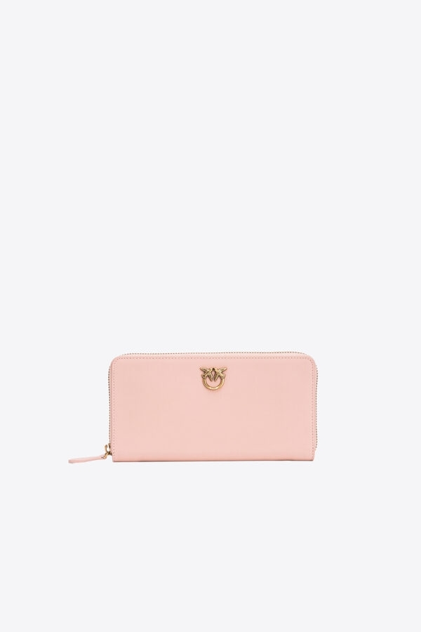 Portafoglio zip-around in pelle cipria e antique gold