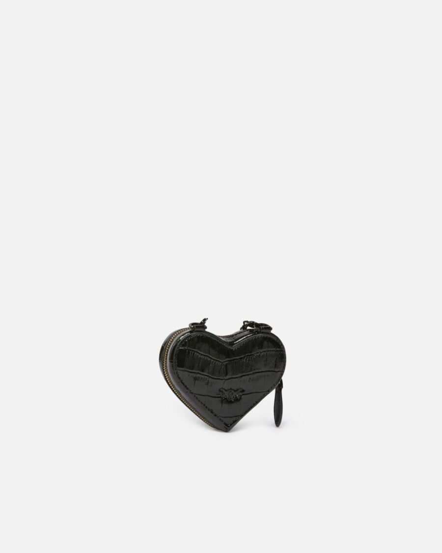 Portamonete a forma di cuore stampa cocco vernice nera - immagine 2