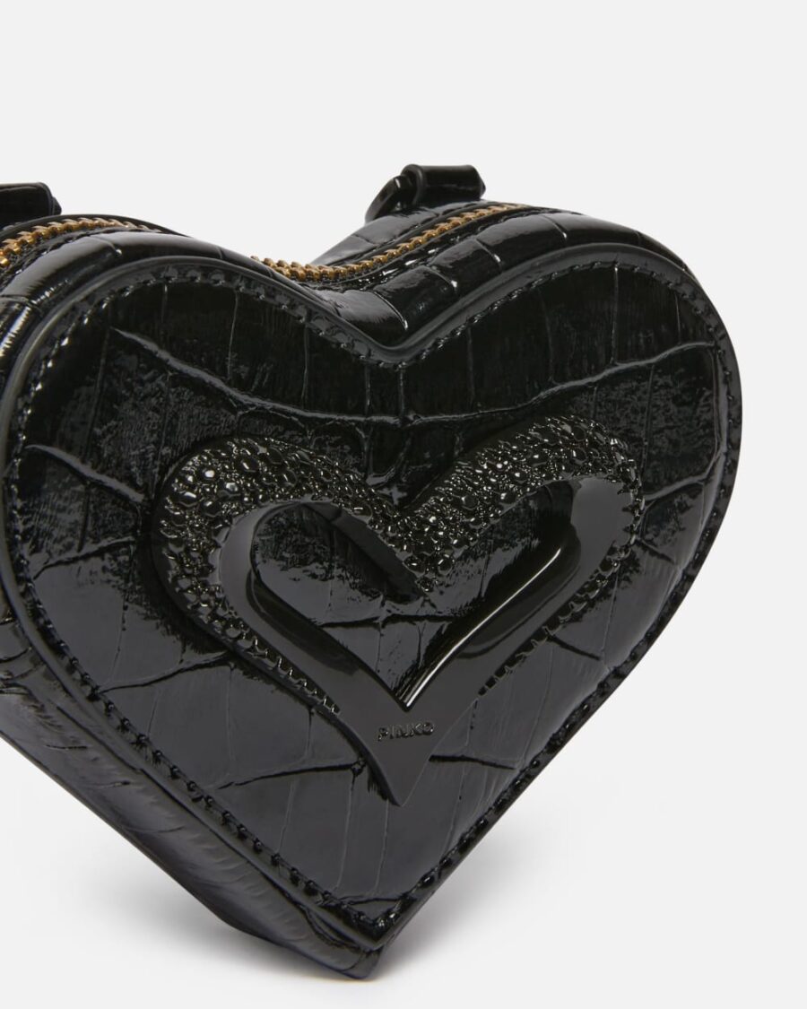 Portamonete a forma di cuore stampa cocco vernice nera - immagine 3